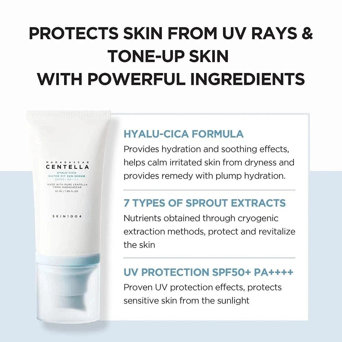 SPF50+ PA++++ Sun Serum with Centella & Hyalu-Cica - 1.69oz, Korean Sun Protection