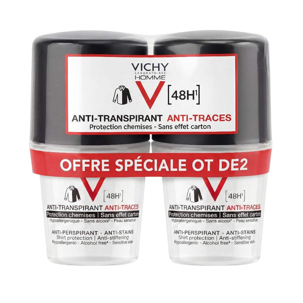Men's Anti-Perspirant Roll-On Deodorant 50ml 2-Pack - Alcohol-Free, Shirt-Friendly