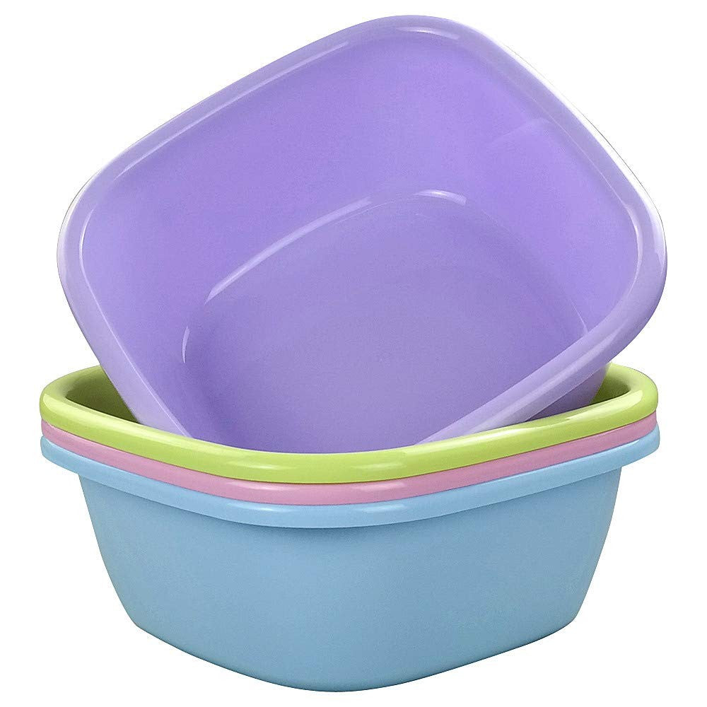 4 Pack 12 Quart Plastic Square Dish Basin Set for Kitchen & Laundry