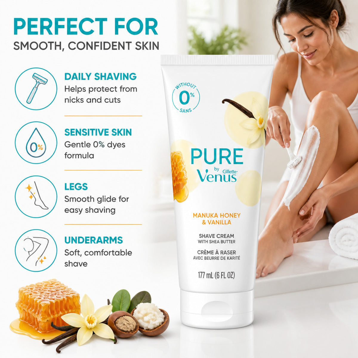 Venus Shave Cream with Manuka Honey & Vanilla - 6 oz, 6 Pack