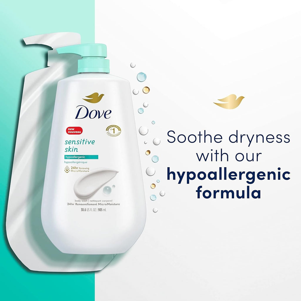 Dove Sensitive Skin Body Wash Pack - Hypoallergenic & Paraben-Free, 3 x 30.6 oz