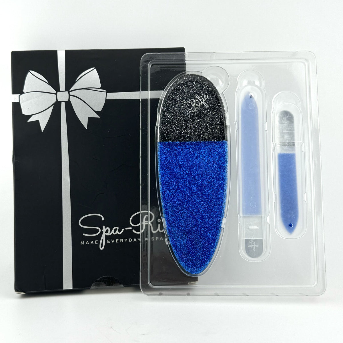 Glass Nail File Set - 3-Piece Manicure Pedicure Tool with Blue Shimmer