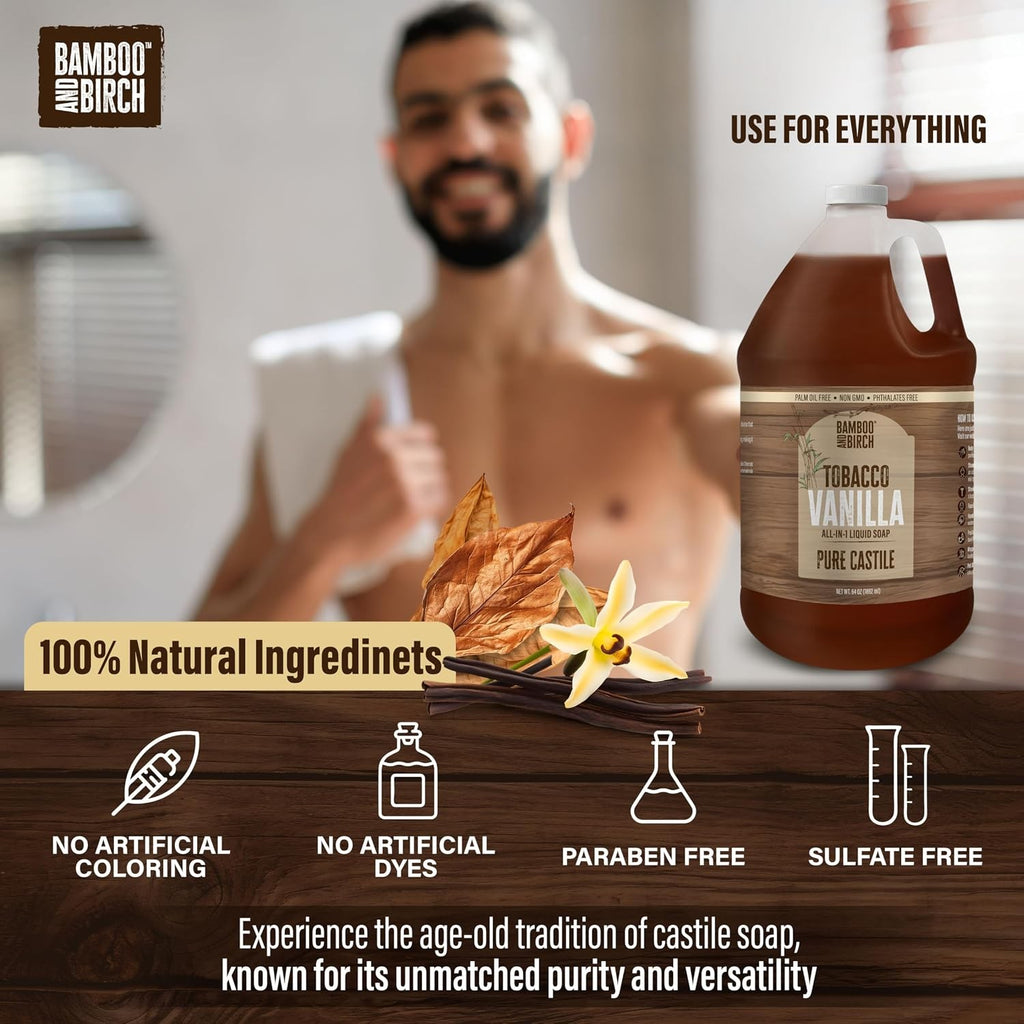 Organic Castile Soap Tobacco Vanilla 64 oz Palm Oil Free Natural Body Wash