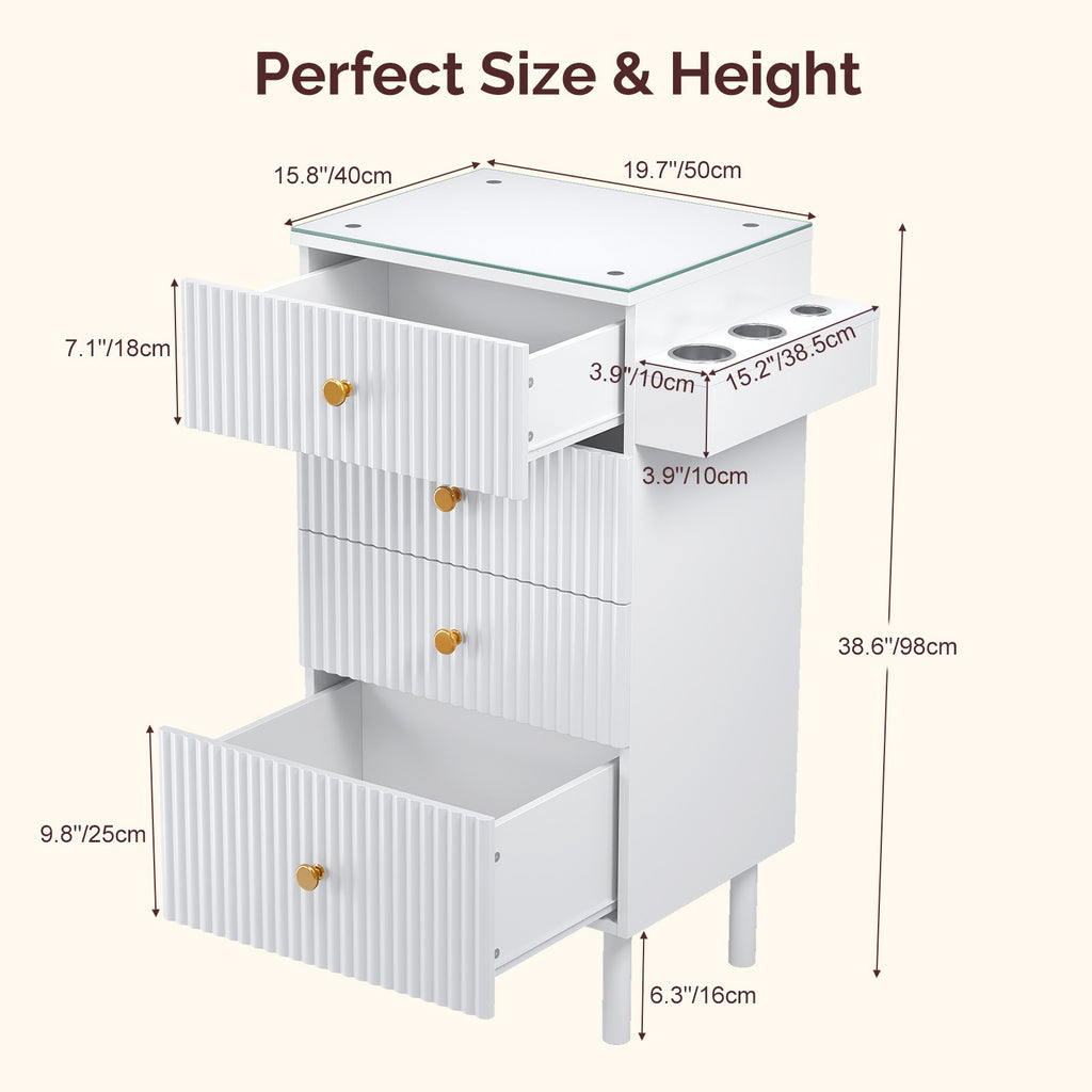 Professional Salon Styling Station with Heat-Resistant Glass Top & Storage