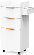 Salon Trolley Storage Cart with Wheels - Portable White Organizer for Hair & Beauty Tools