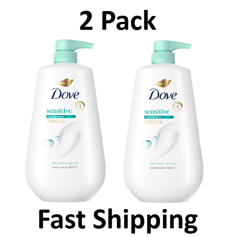 Sensitive Skin Body Wash with Pump - 30.6oz Pack of 2, Gentle Hydrating Cleanser