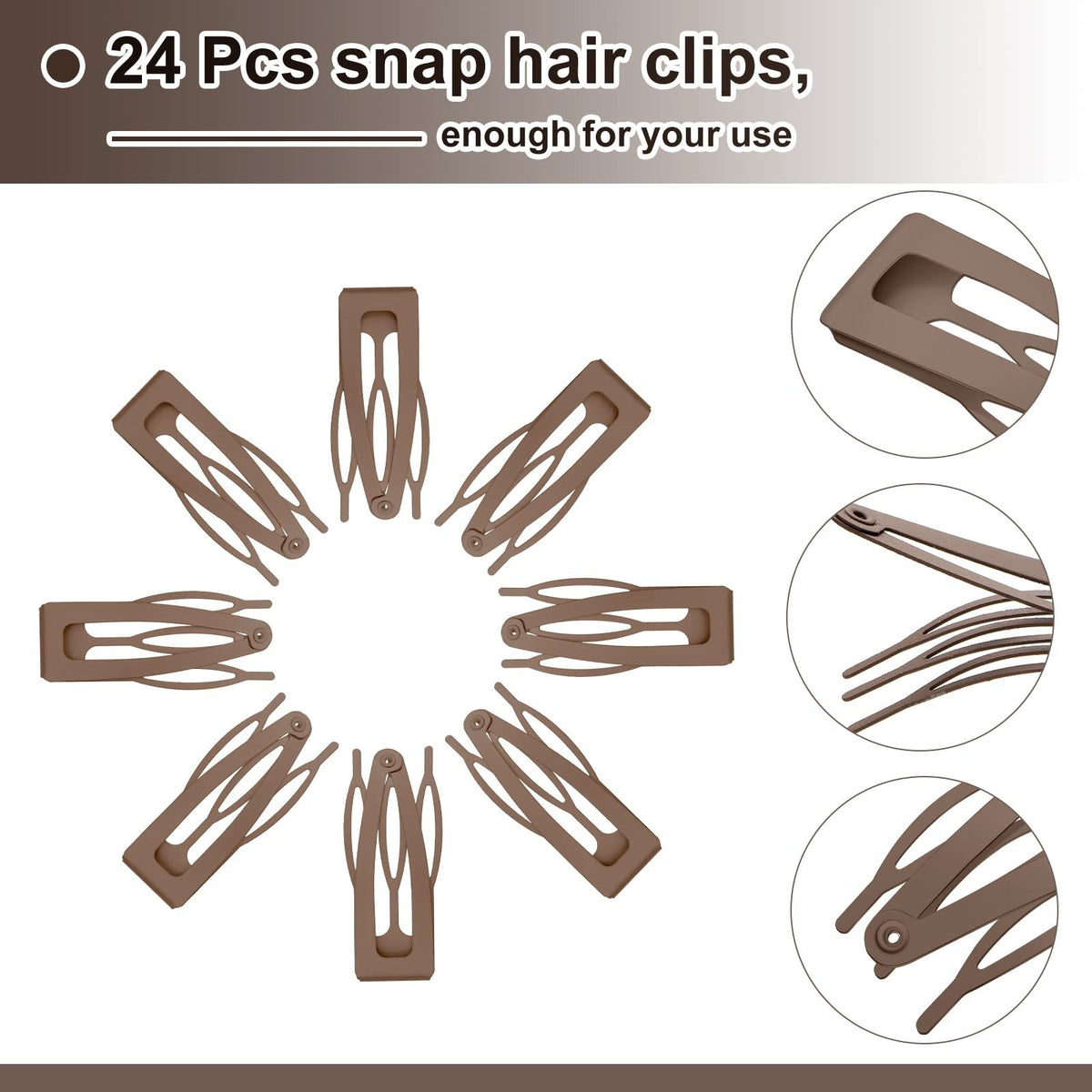 24 Pack Double Grip Metal Hair Clips - Dark Brown, 2 Inch