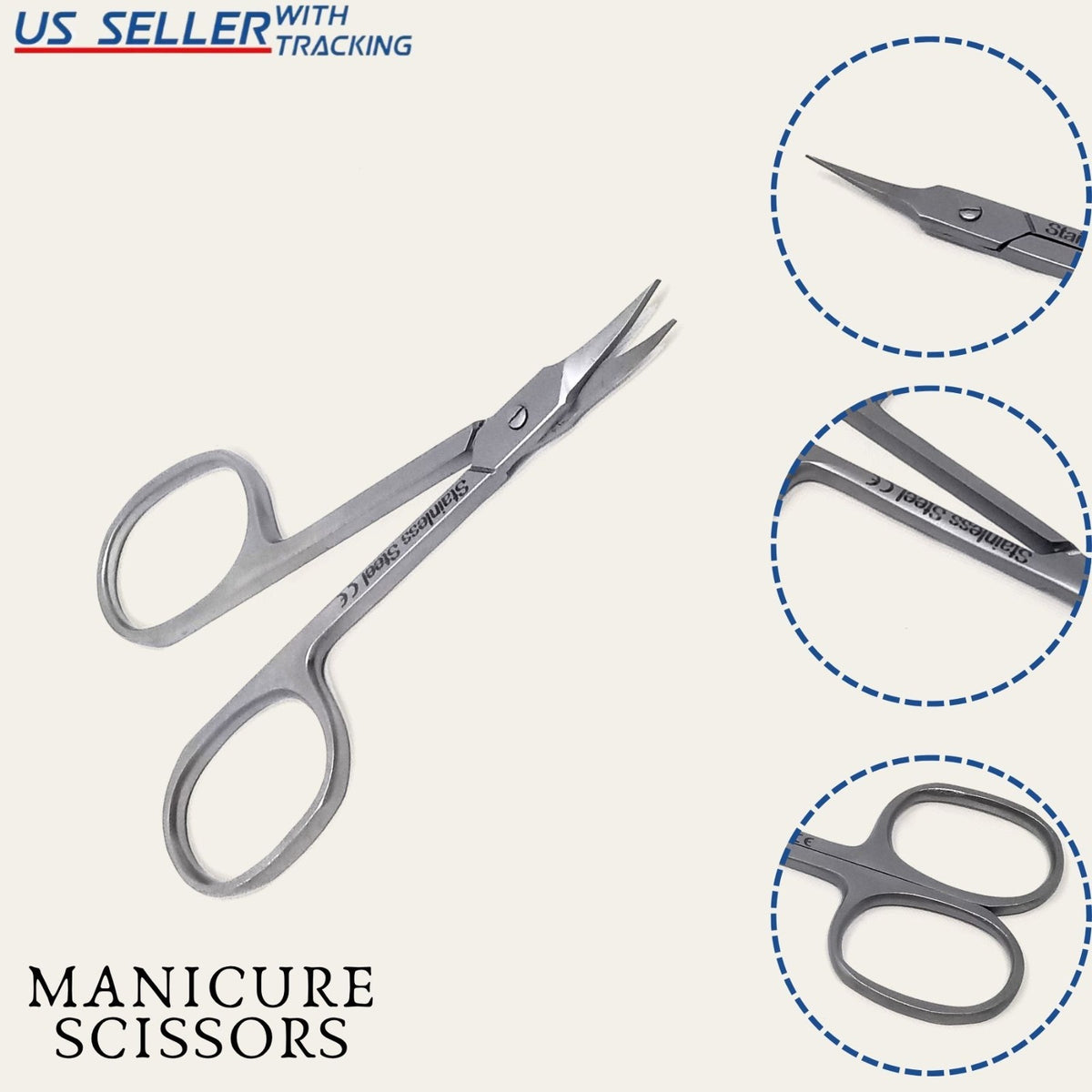 Professional Nail & Cuticle Scissors Set of Three - Manicure Grooming Tools