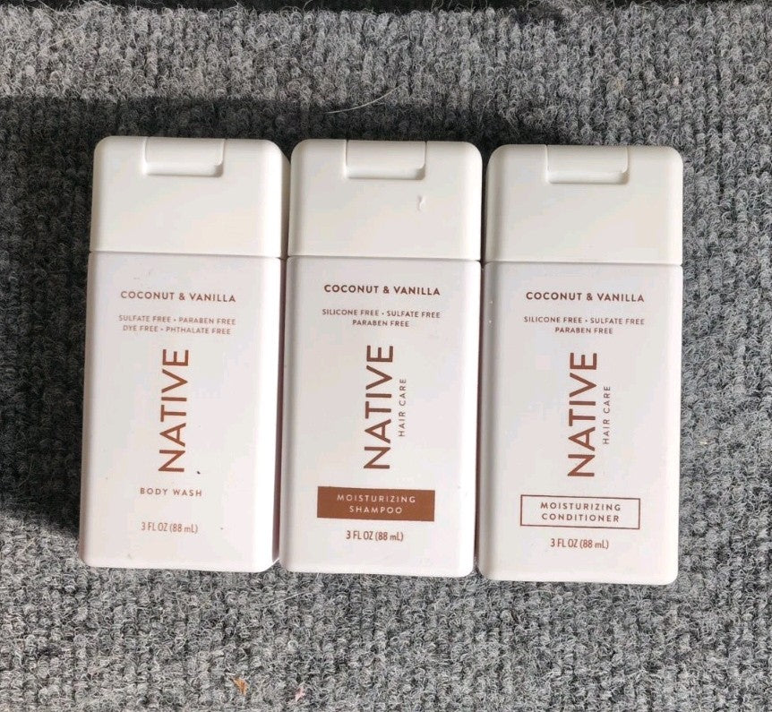 Native Coconut & Vanilla Body Wash Shampoo & Conditioner Set Travel Sizes
