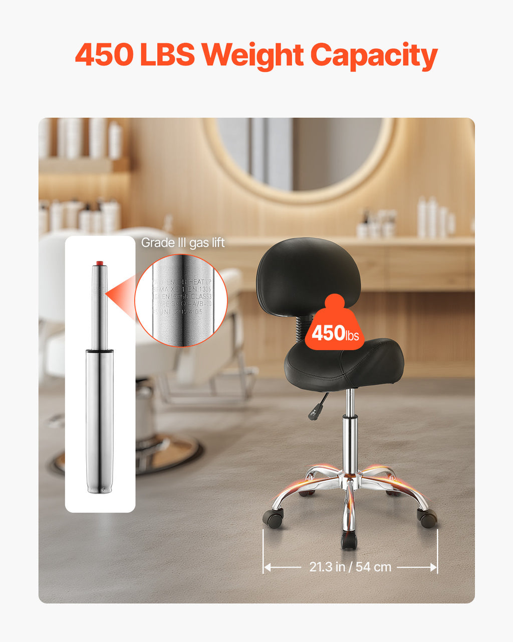 Adjustable Saddle Stool with Backrest and 360° Swivel - PU Leather Seat