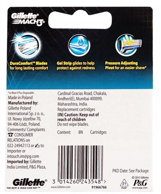 Gillette Mach3 Razor Blade Refills - 8 Count Replacement Cartridges