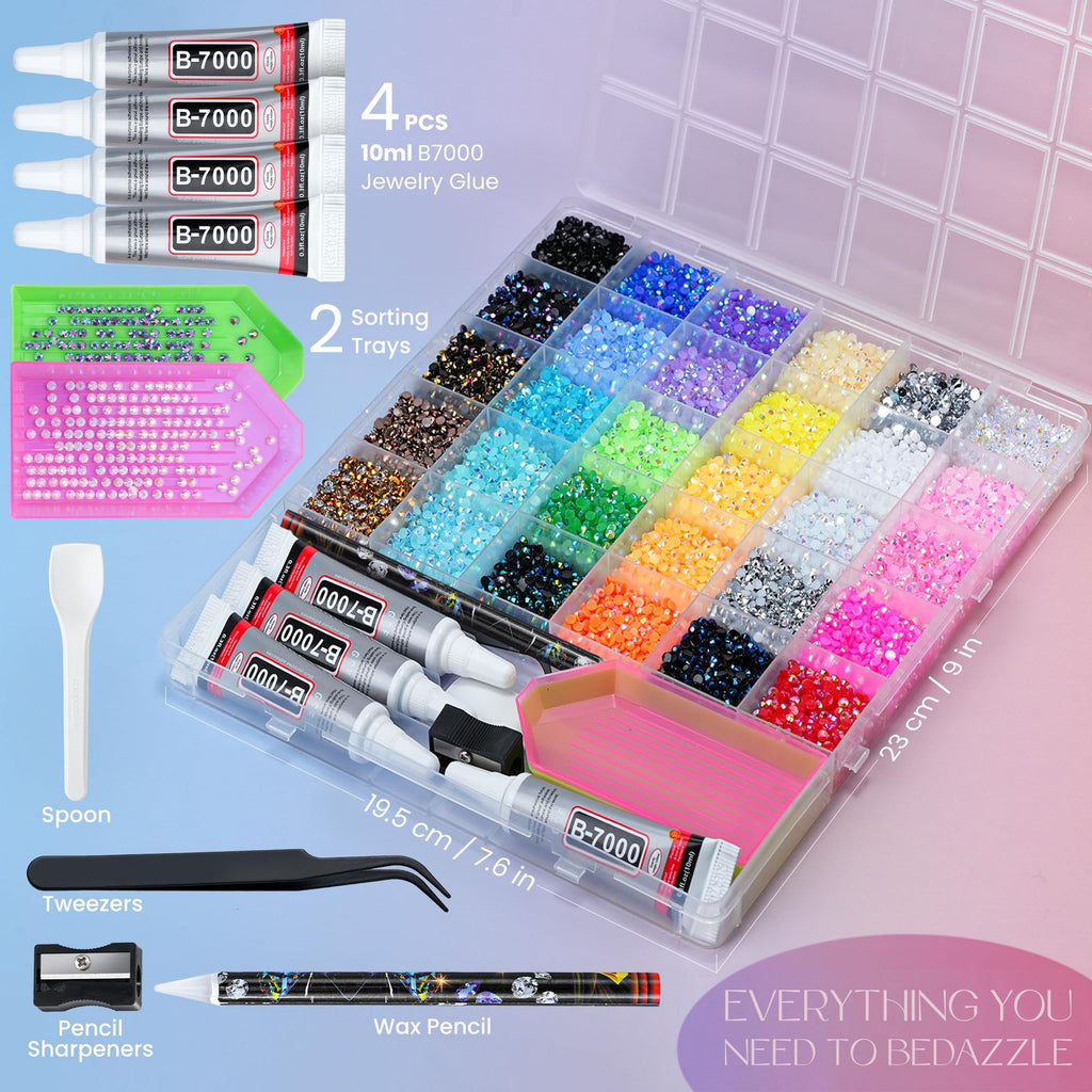 Resin Rhinestones Kit 40000 Pcs with Adhesive and Tools for DIY Crafts