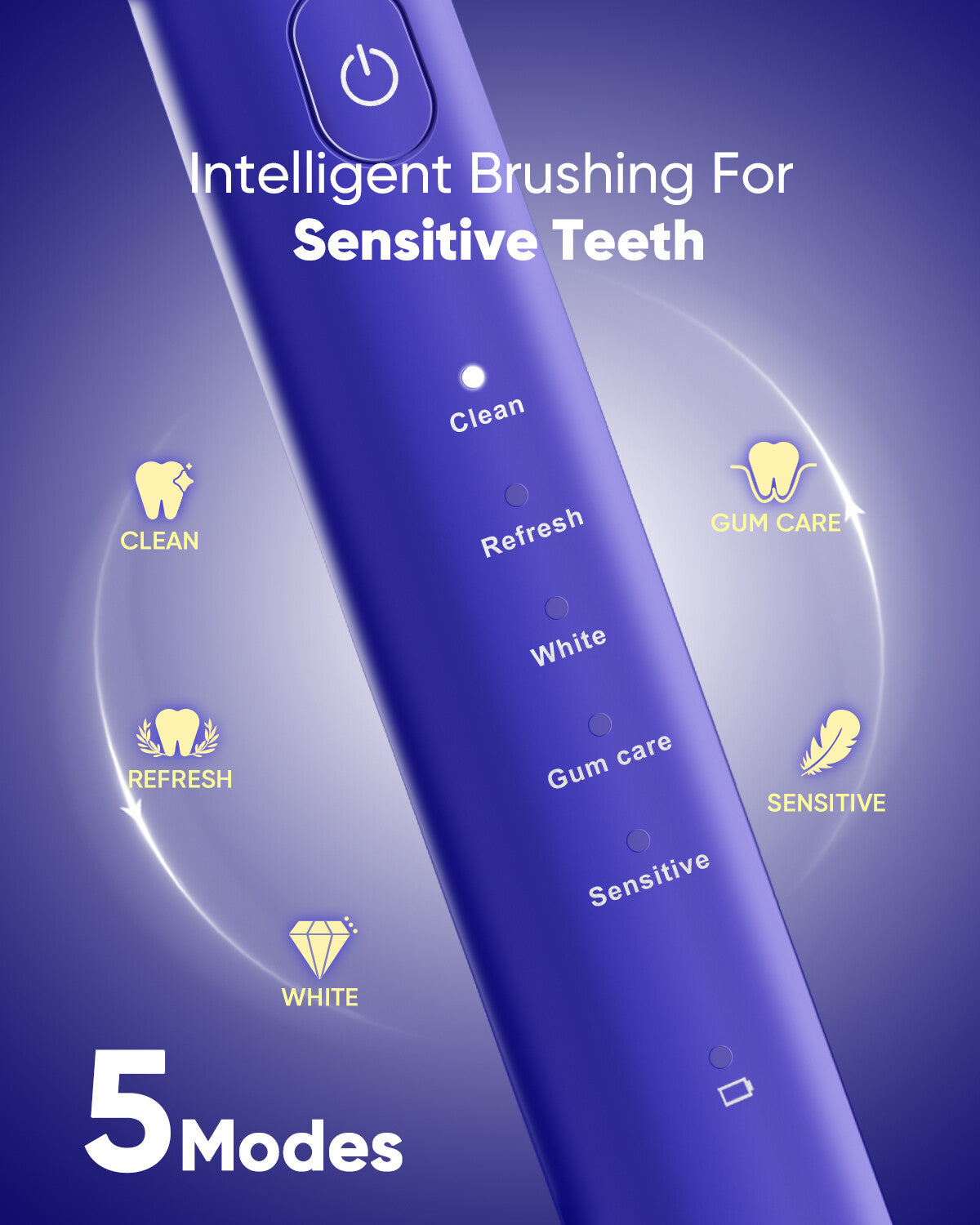 Sonic Electric Toothbrush with 5 Modes & 3 Brush Heads - Waterproof Rechargeable