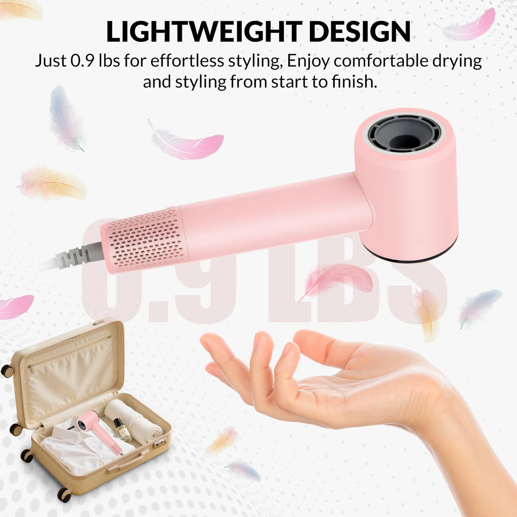 Pink Ionic Travel Hair Dryer with Diffuser - Fast & Quiet Styling