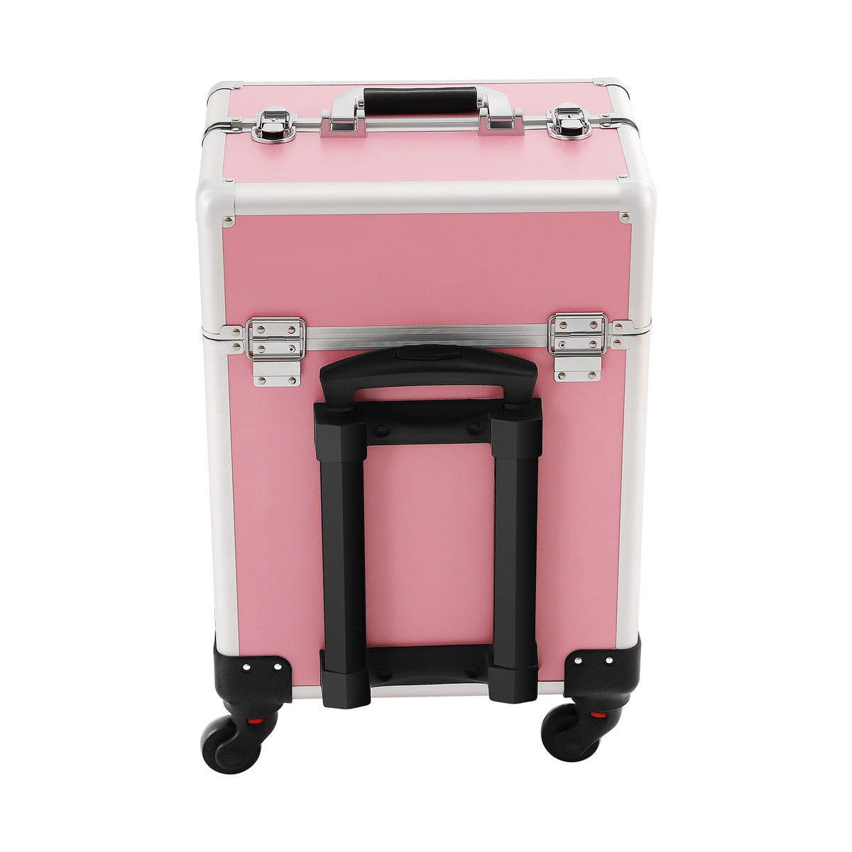 Pink Aluminum Travel Makeup Train Case with Wheels and Large Storage