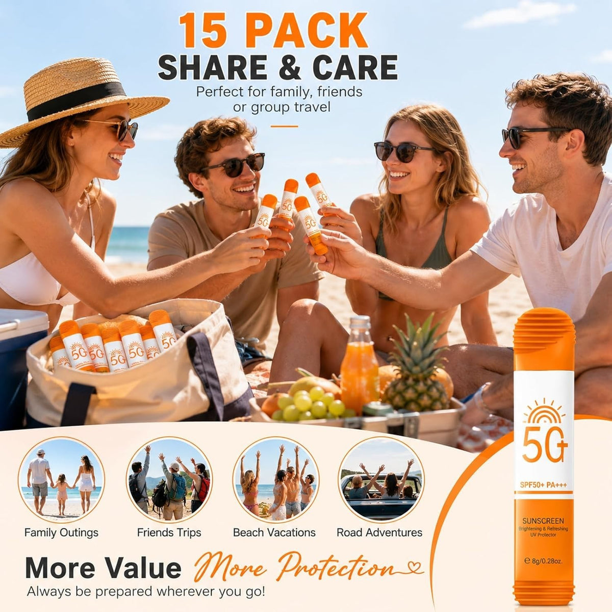 SPF 50 Mini Sunscreens 15-Pack Travel Size for Outdoor & Daily Use