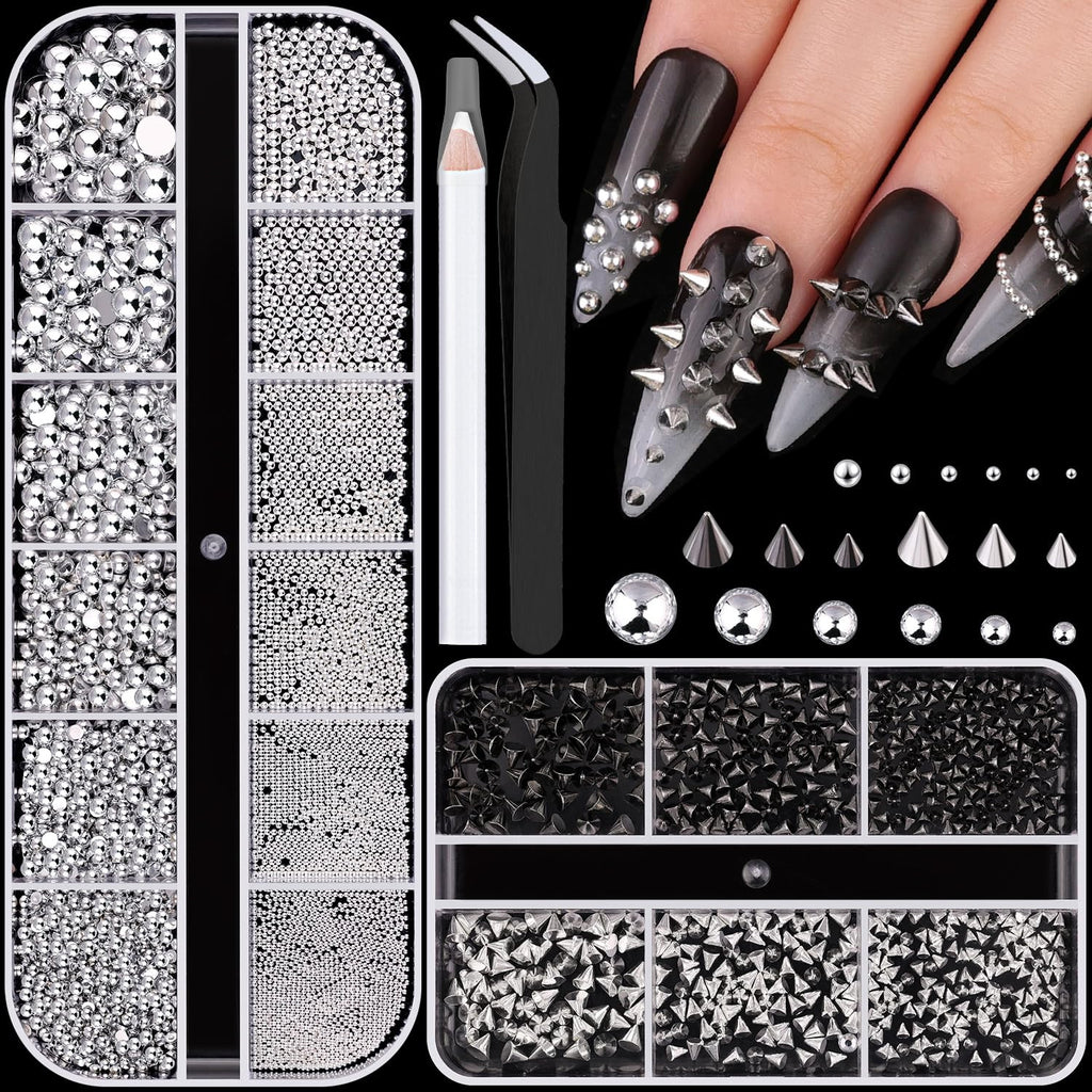 Gothic Nail Charms Set with 3D Studs Pearls & Beads for Nail Art