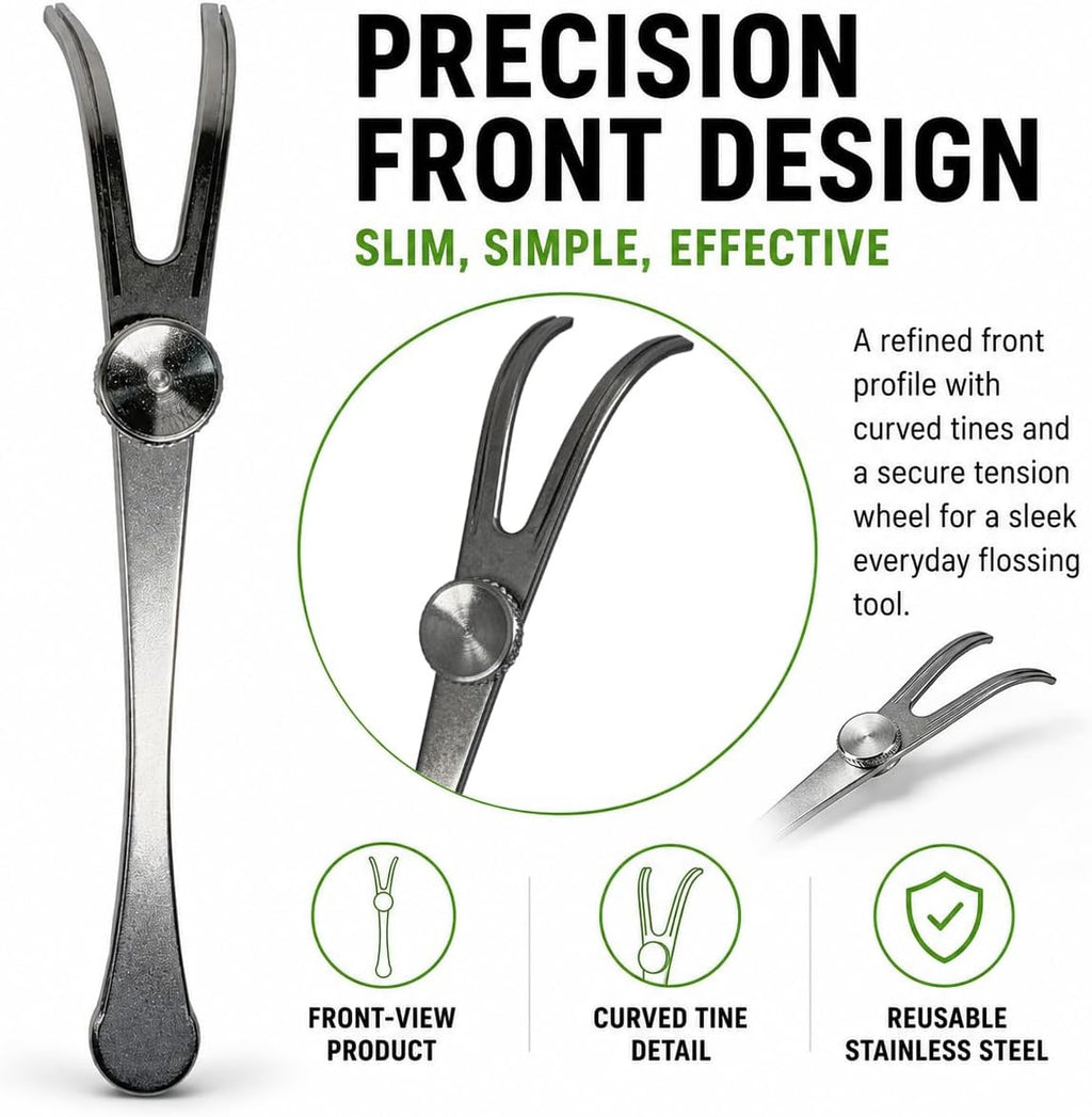 Reusable Stainless Steel Dental Floss Pick Handle with Refillable Design