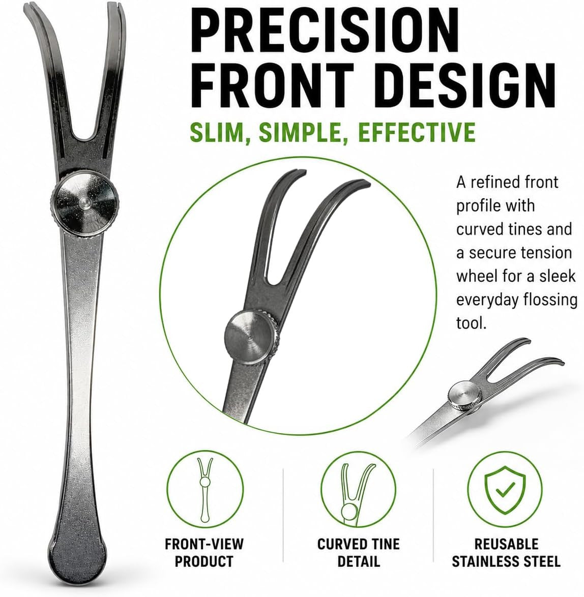 Reusable Stainless Steel Dental Floss Pick Handle with Refillable Design