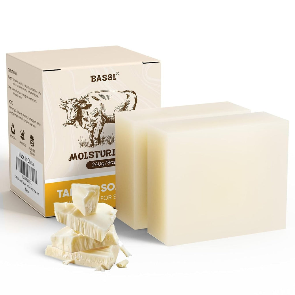 Beef Tallow Soap Bar 2 Pack - Natural Moisturizing Handmade Facial & Body Soap