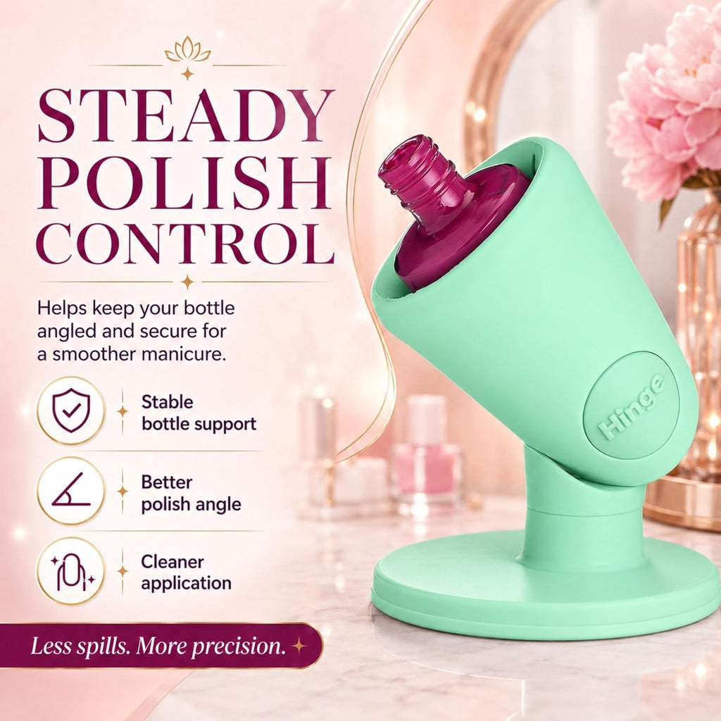 Hinge Nail Polish Holder with Smartgrip Technology - Mess-Free, Adjustable for All Bottles