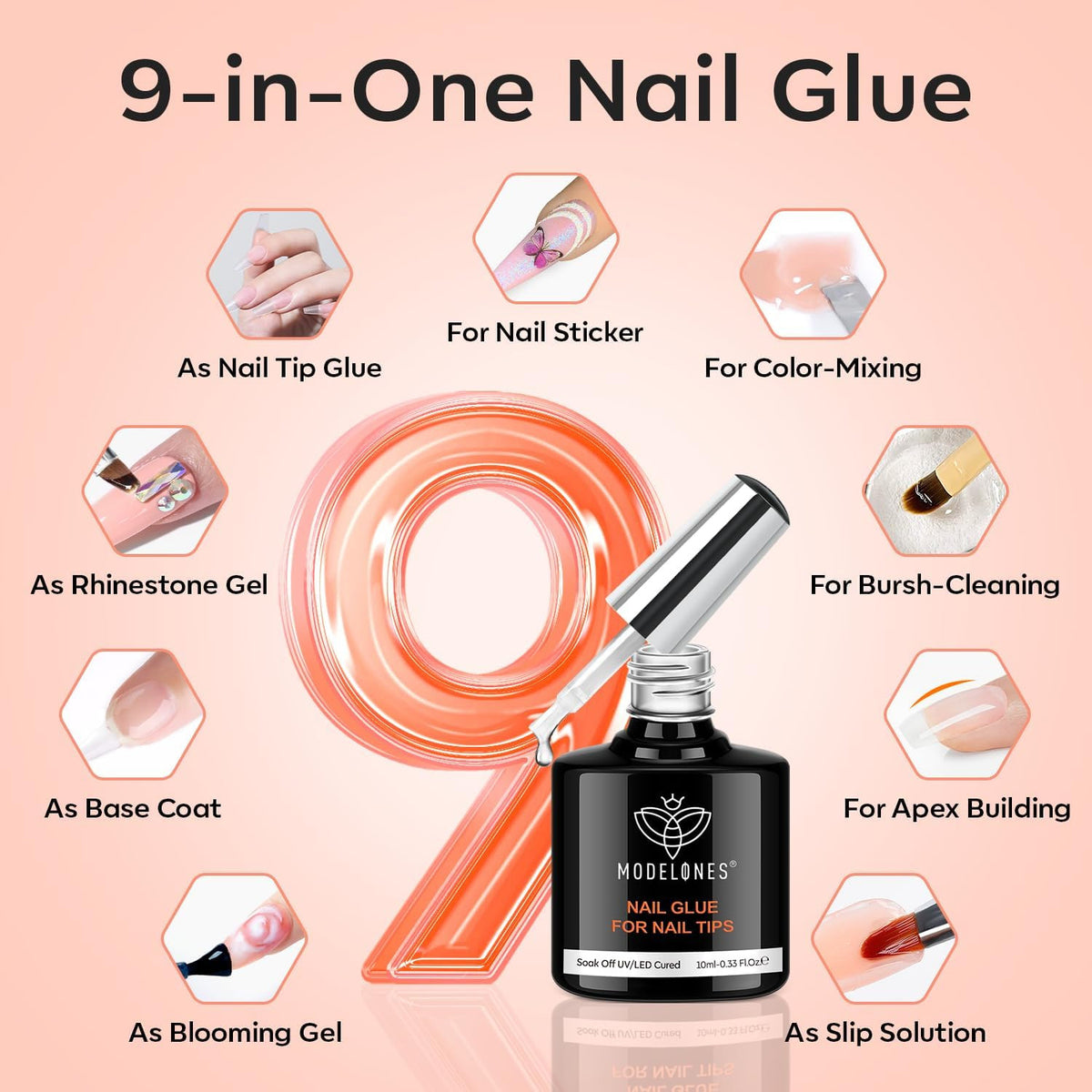 Nail Gel Kit with UV Light, 216 Pieces, 12 Sizes, Nail Glue & Tips