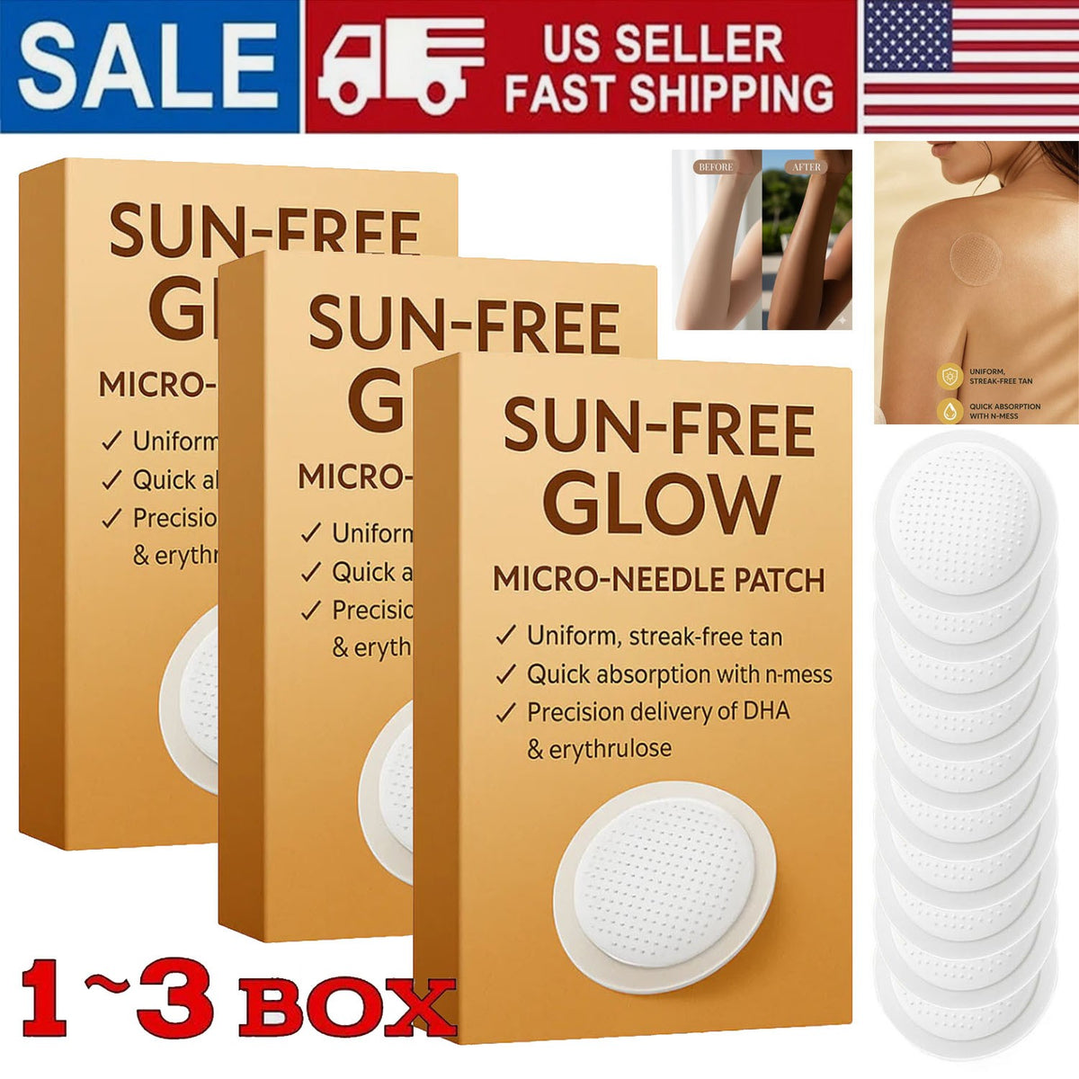 Sun Free Glow Patches for Natural Tan - 10, 20, 30 Pack Options