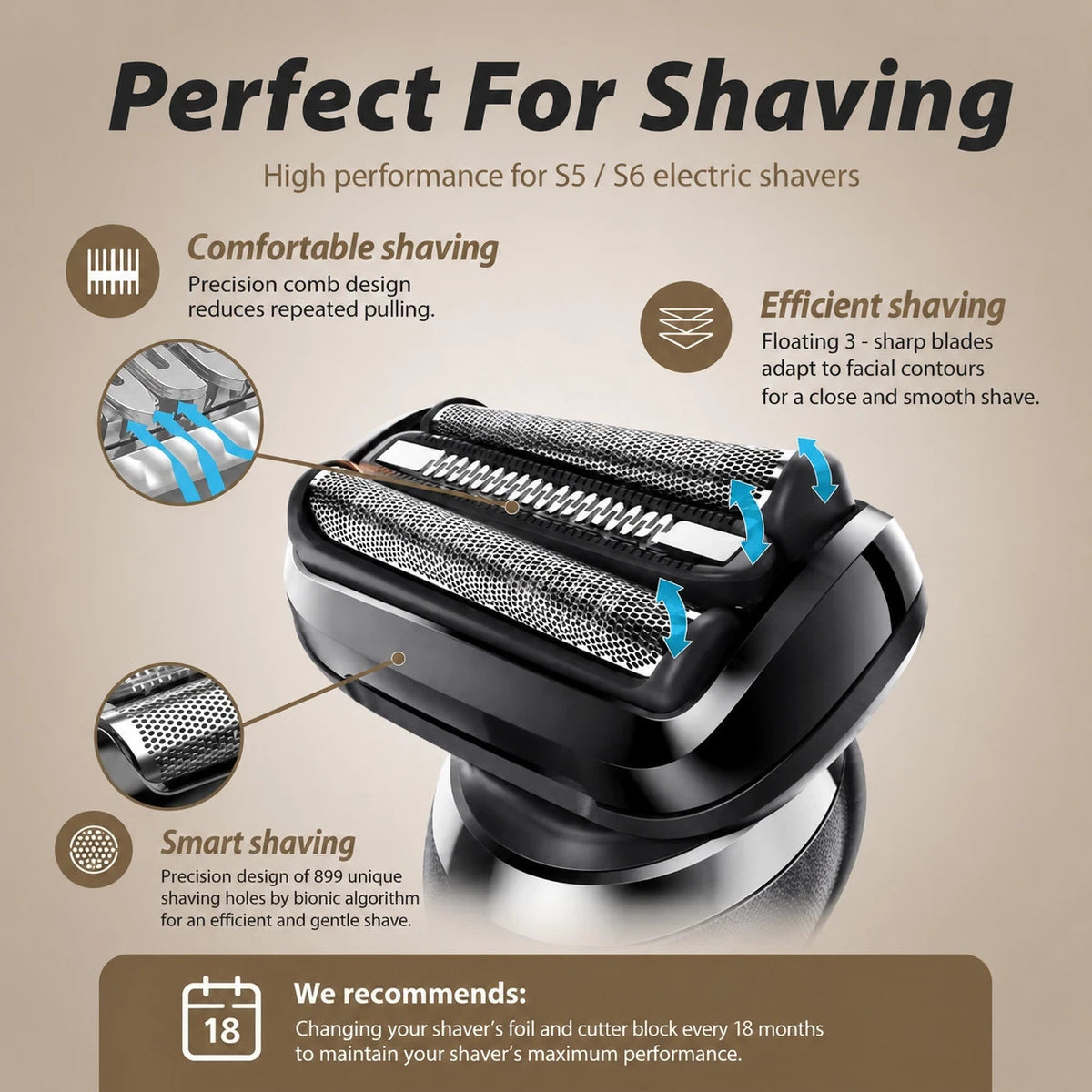 Foil Replacement Head for Braun Series 5 & 6 Shavers - 2 Pack