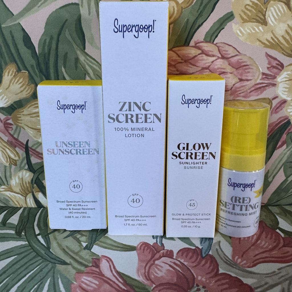 Supergoop Sunscreen Bundle with Unseen Zincscreen Glowscreen & Setting Mist