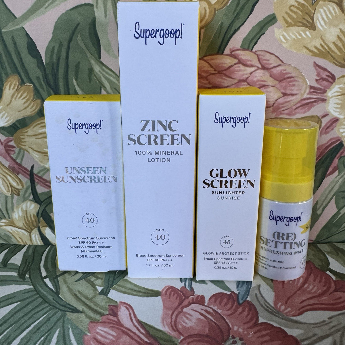 Supergoop Sunscreen Bundle with Unseen Zincscreen Glowscreen & Setting Mist