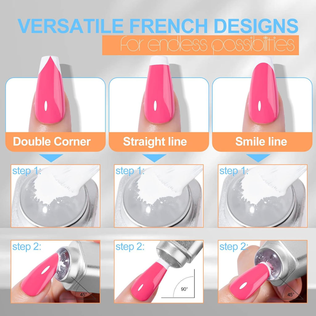 French Tip Nail Stampers Kit - 8 Silicone Nail Art Stamper Set for Professional & Home Use