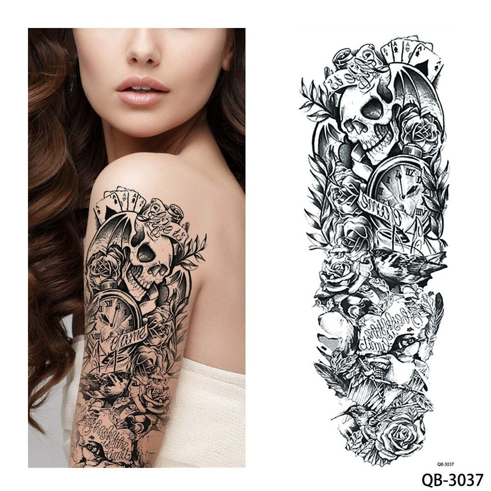 Large Temporary Body Art Arm Tattoo Sleeve 5Pcs Waterproof, 48x17 cm