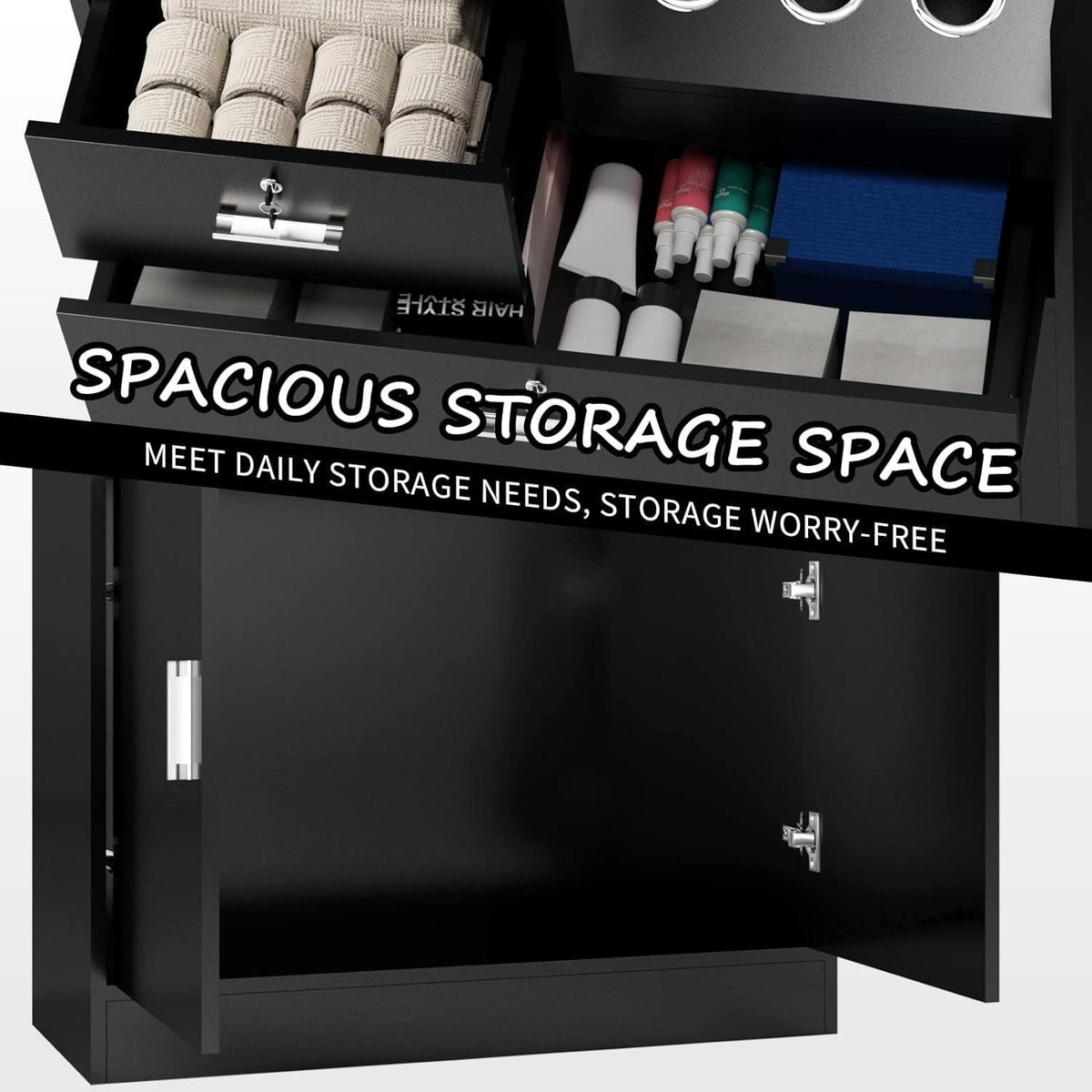 Lockable Salon Storage Cabinet with Large Drawers for Hair Stylist Equipment