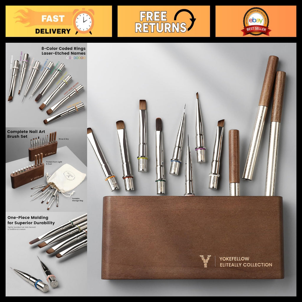 Nail Art Brush Set with Holder - 8 Interchangeable Heads for Gel, French Tip & Liner