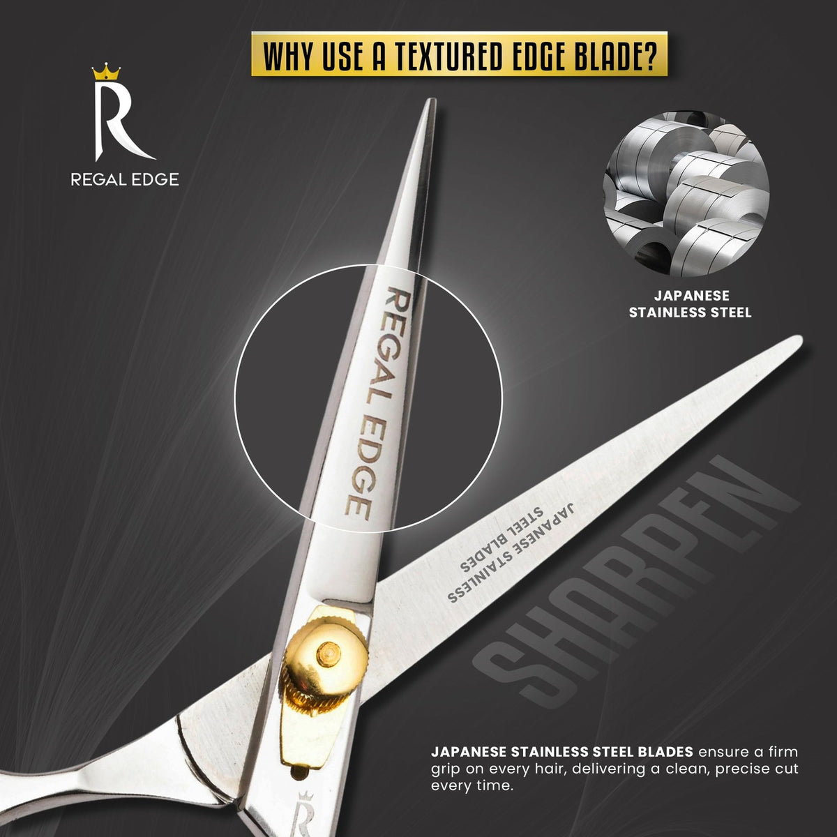6.5-Inch Japanese Stainless Steel Professional Hair Cutting Scissors with Golden Tension Screw