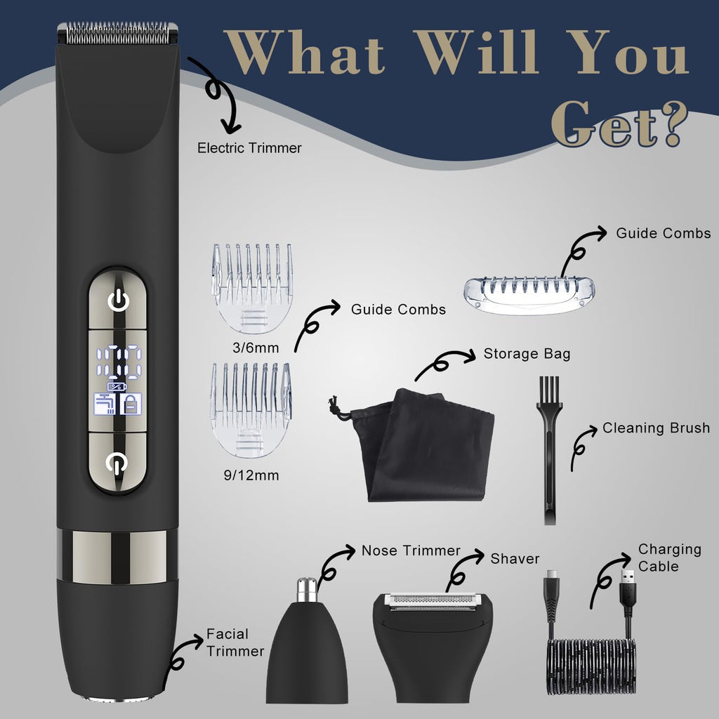 4-in-1 Waterproof Men’s Body Hair Trimmer with Dual Heads & Accessories