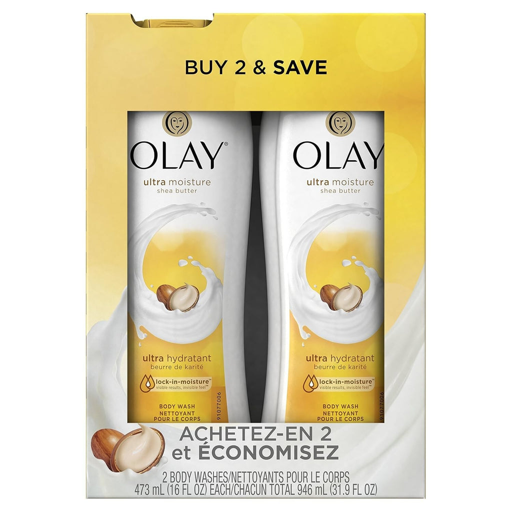 Olay Body Wash with Shea Butter - Pack of 2, 16 Fl Oz for Nourished Skin