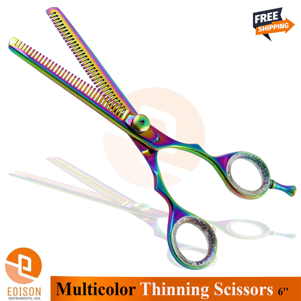 Hair Cutting Scissors Double Thinning Hairdressing Shears 6 Inch Multicolor