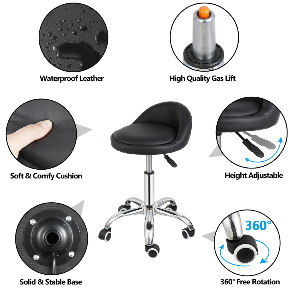 Adjustable Hydraulic Swivel Salon Stool with Backrest - Black