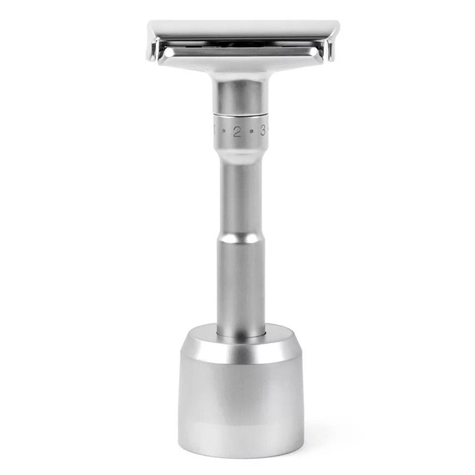 Adjustable Double Edge Safety Razor with Stand & 5 Blades - Classic Style