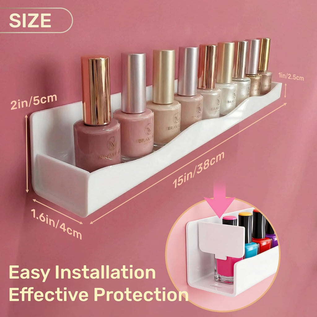 Wall Mounted Nail Polish Rack Acrylic Organizer 6 Pack, Holds 60-90 Bottles