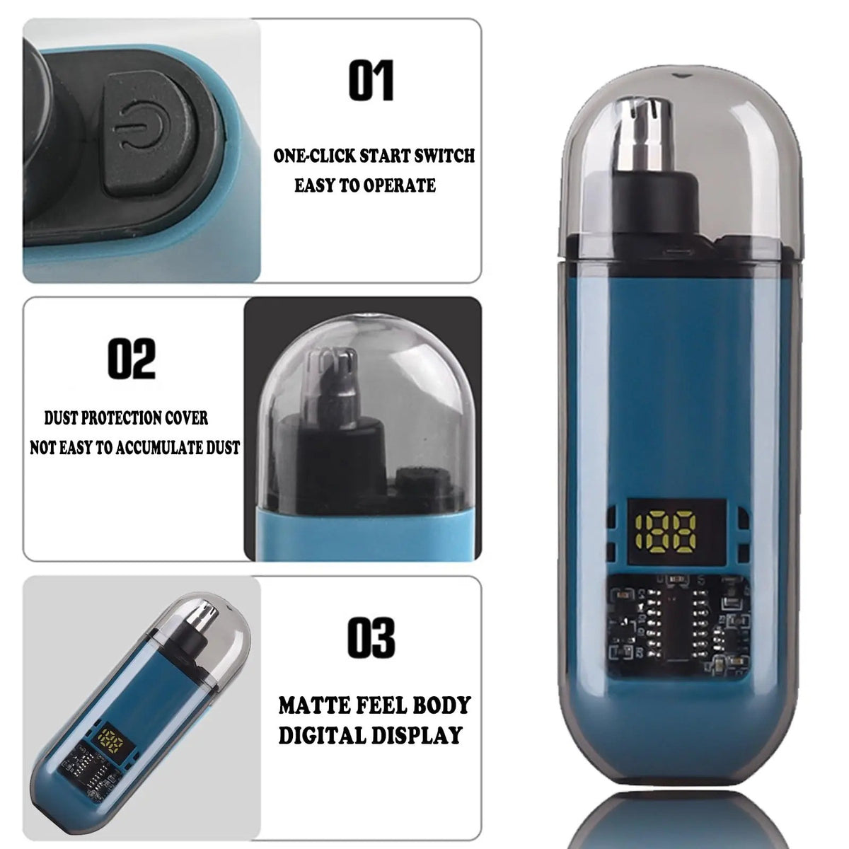 Rechargeable Nose and Ear Hair Trimmer - Portable, USB-C, Multiple Colors