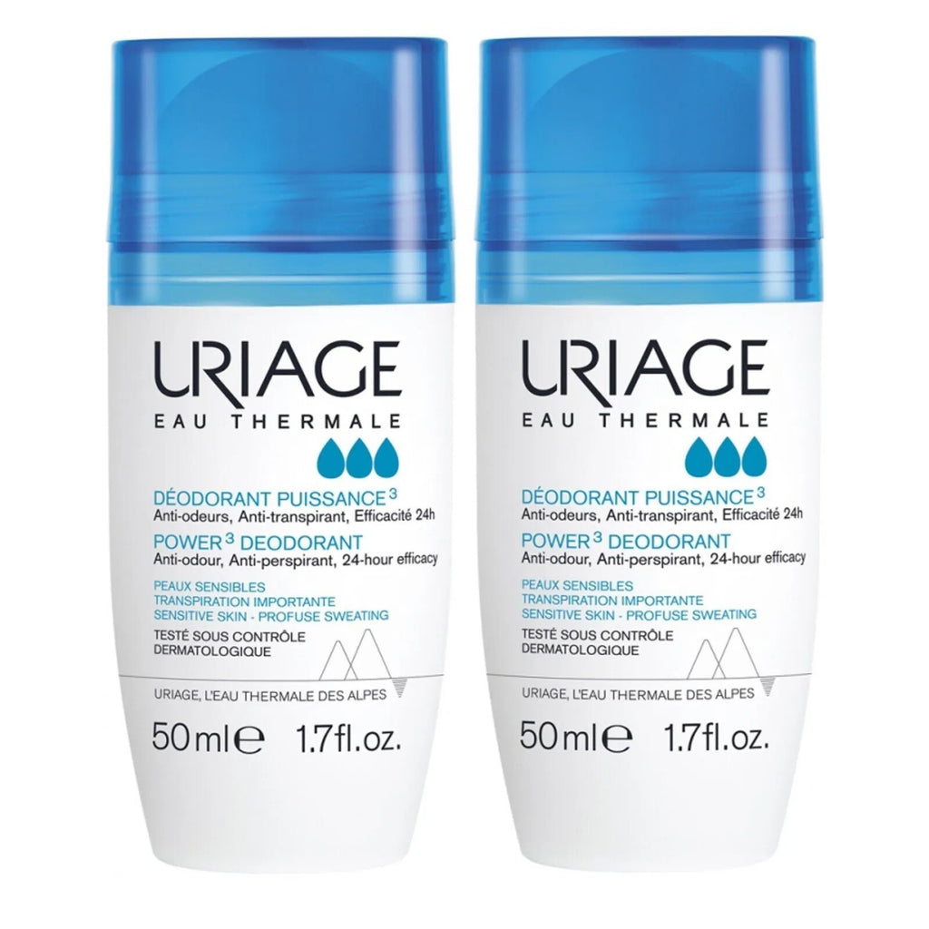 Uriage Power 3 Anti-Odor Deodorant Roll-On 50ml - 2 Pack, Hypoallergenic