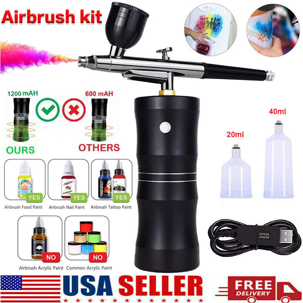 Portable Airbrush Kit for Art and Nails - Mini Air Compressor 7.4V, Aluminum
