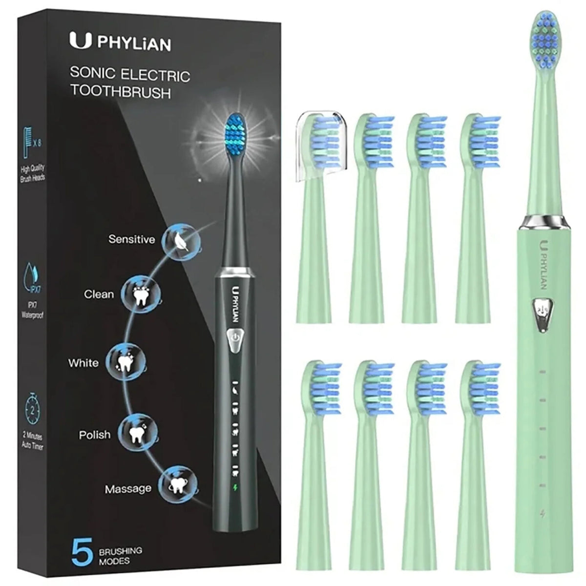 Rechargeable Electric Toothbrush for Adults with 8 Brush Heads and 5 Modes