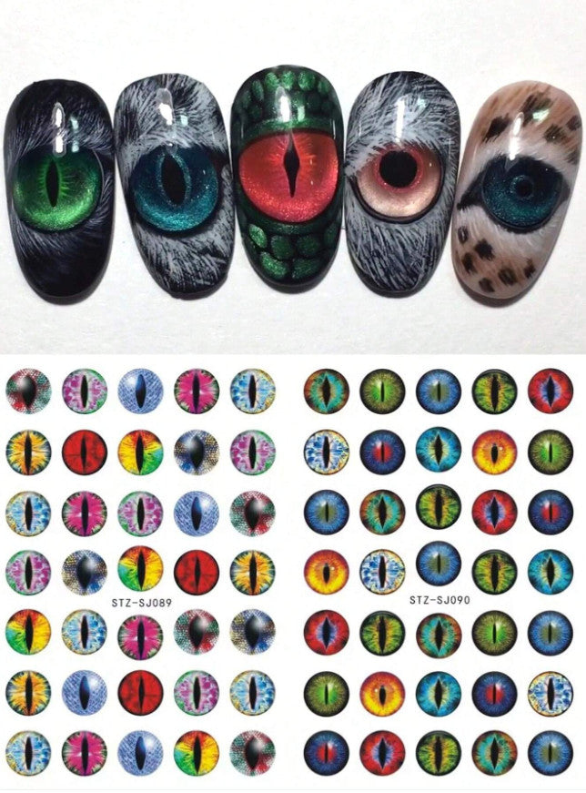 2pcs Dinosaur Eye Nail Stickers 3D Dragon Cat Eye Nail Art Decals