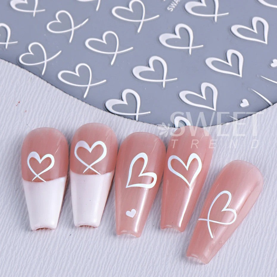 Nail Art Stickers 3D Black White Pink Lines Heart Decals 3PCS