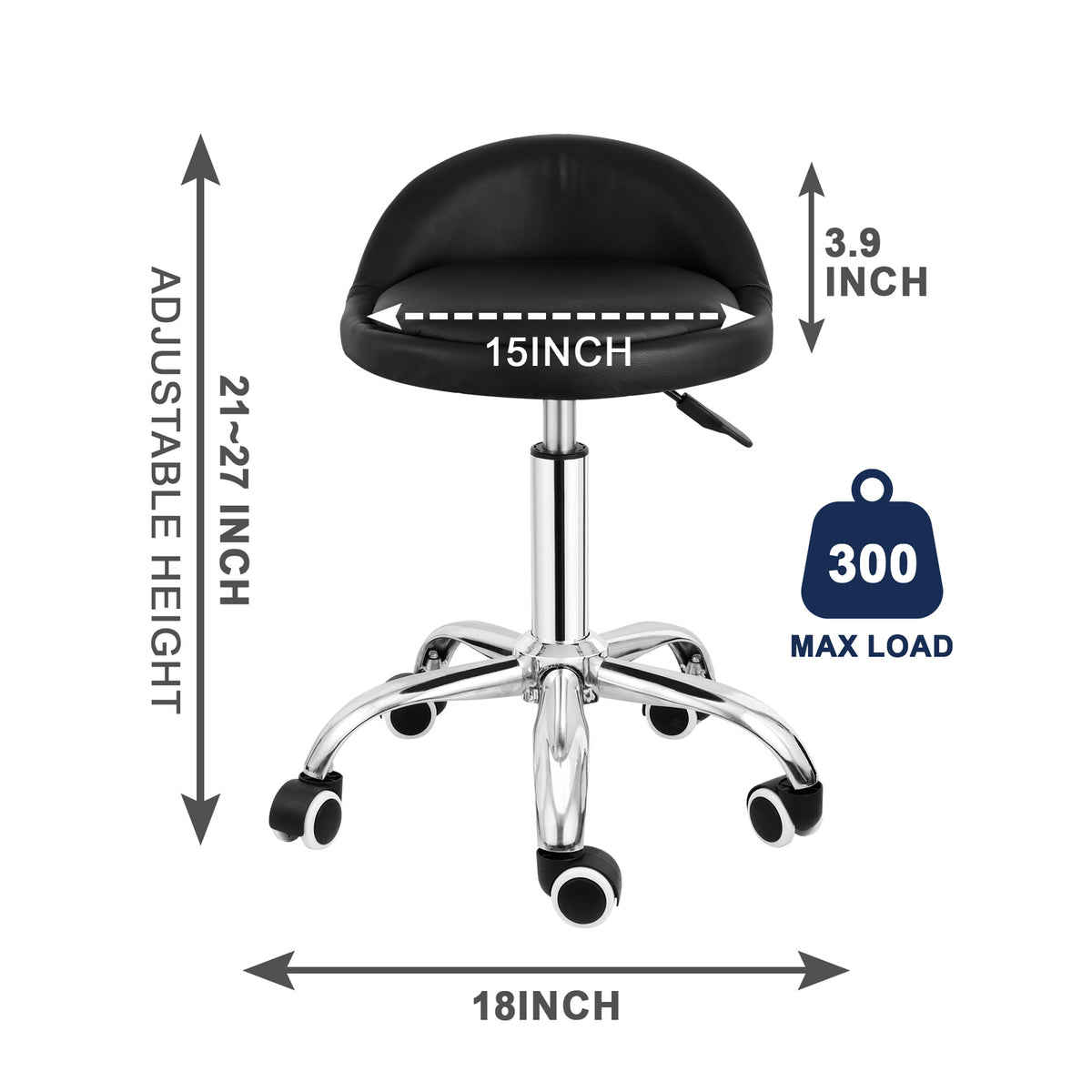 Adjustable Swivel Stool with Wheels for Salon Spa Tattoo Black