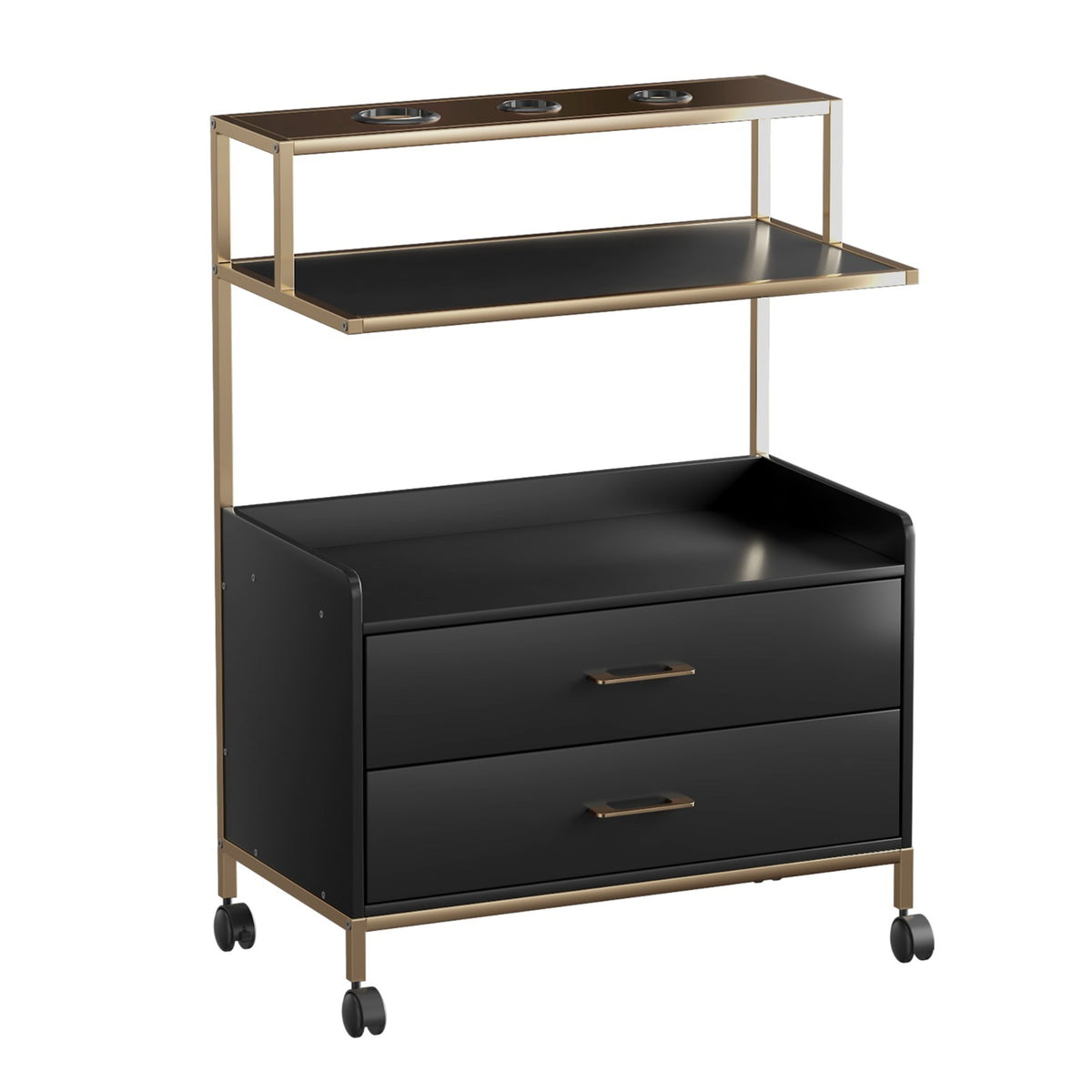 Salon Rolling Cart with Storage Drawers and Tool Holders - Black Metal Trolley