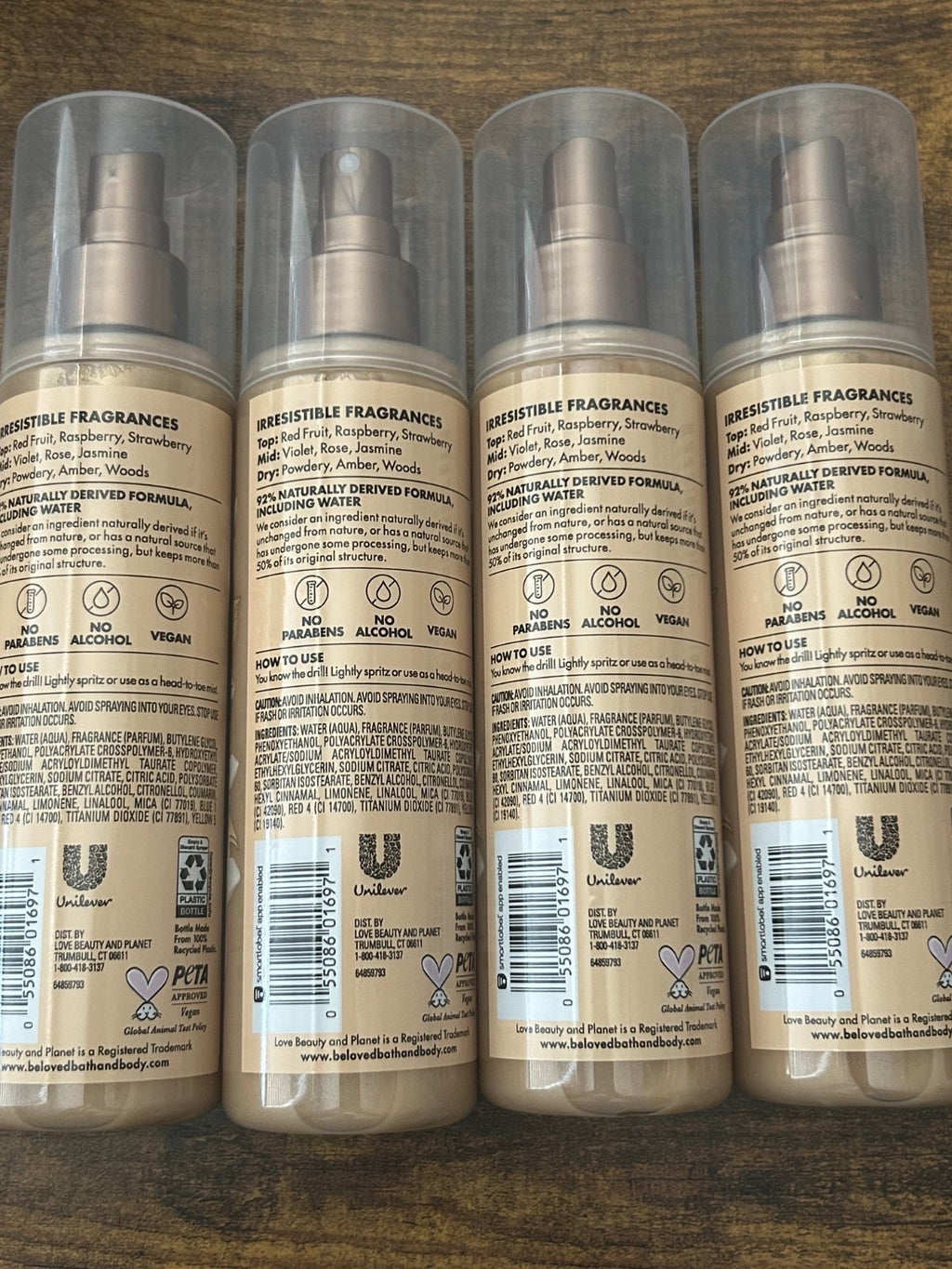Vegan Shimmer Amber Body Mist Spray - Long-Lasting Fragrance 8 fl oz 4 Pack